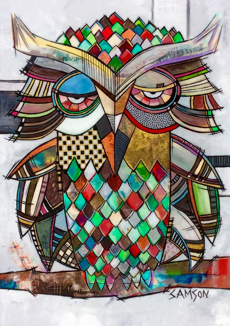 “L’Italien à Montréal” – 28" X 20” - Acrylique et autres matériaux sur toile.